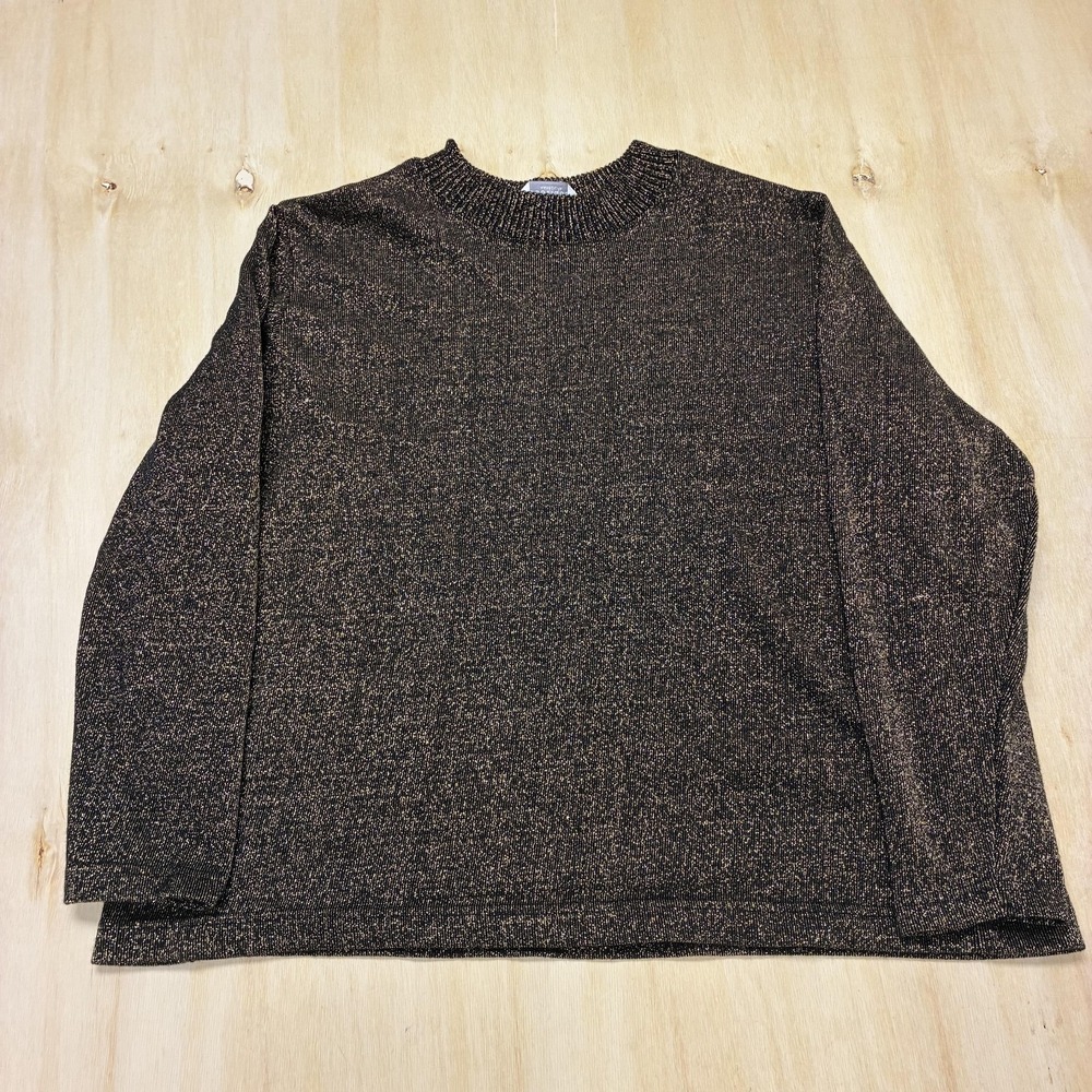 Vintage Blair Boutique Sweater Womens XL Black Metallic Glitter Knit Crew Neck